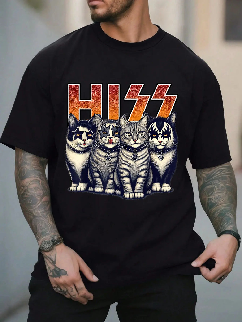 100% Cotton Unisex Hiss Funny Cats Kittens Rock Rockin Birthday Gifts Idea T-Shirt